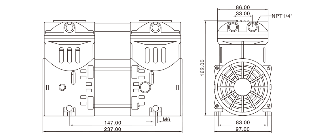 HP-550H活塞真空泵 尺寸圖