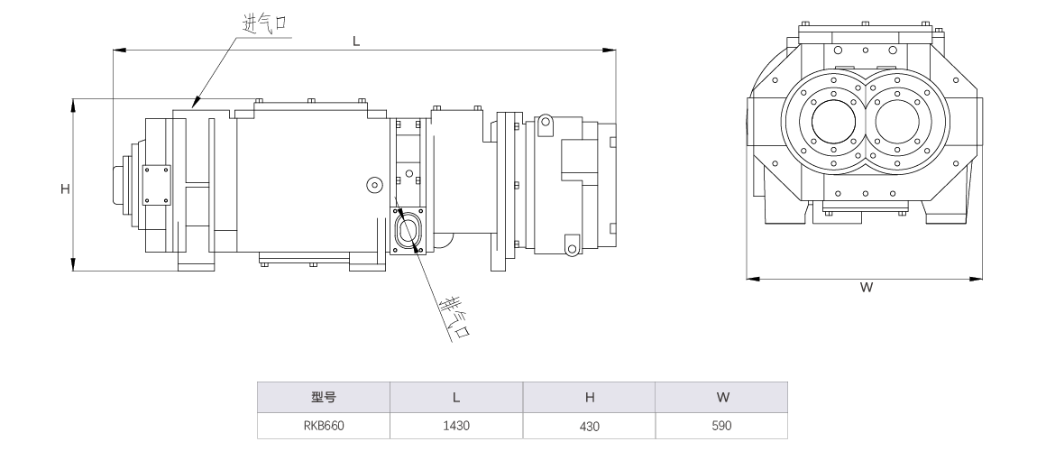 RKB0660干式螺桿真空泵 水冷尺寸圖